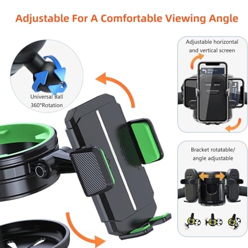 4-in-1 Universal Cup Holder for Stroller, Bicycle, Wheelchair & Shopping Cart | 360° Rotatable, Anti-Slip Silicone Grip Spill-Proof Design | Adjustable Single/Double Cup and Phone Holder【Green】 — view 6