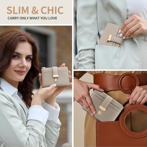 Pomelo Best Women's RFID Wallet - Vegan Leather Bi-fold Small Ladies Purse with Zipper Coin Pocket & ID Window - Leaf Charm Compact Wallet for Women — view 5