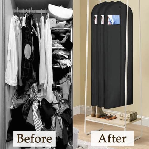1 Pack Long Dress Bags Covers Dust ProofClothes Covers, Translucent Window Lightweight Foldable Washable Black Hanging Garment Bags with Handle for Coat Gowns,Dresses,Shirts,Jackets(Black) — view 6