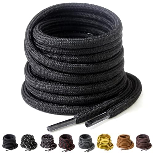 Yusimu Heavy Duty Boot & Shoe Laces 4.5mm Round Work Hiking, Black, 120cm