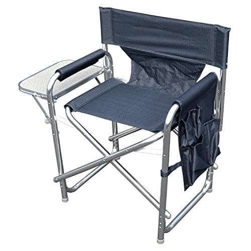 MP Essential Folding Strong Sturdy Solid Aluminium Sports Directors Chair with Folding Side Table & Pockets, Ideal for Fishing Garden Camping Outdoor Event (Graphite Grey) — view 3