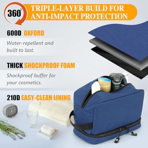 GNEGNI LIFE Toiletry Bag for Men, Water-Resistant 600D Travel Wash Bag with 2 Layer Compartments, Toiletry Shaving Dopp Kit with Elastic Slots, Shower Cosmetic Bag for Travel Accessories (Navy Blue) — view 5