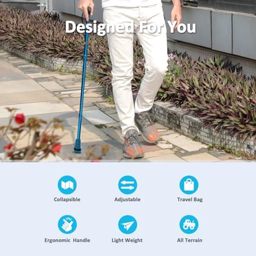 HEALTHBAZAAR All Terrain Walking Stick for Men & Women, Lightweight, Foldable, Adjustable, Shock Absorption, Collapsible Walking Stick for Seniors & Adults | HealthBazaar (Blue) — view 2
