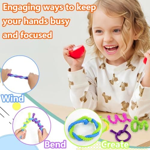 Lanstorm 6 PCS Textured Stretchy Sensory Fidget Toys, Colorful Quiet Fidget Toys, Noodle Texture Sensory Toys, ADHD Autism Anxiety Relief Stretchy Sticks, for Classroom, Travel, Camping, Picnic — view 6