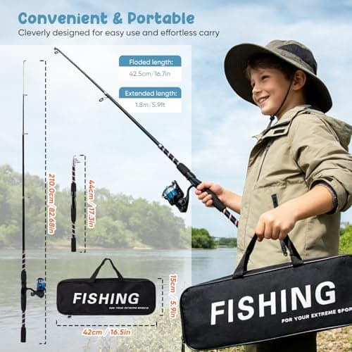 Kids Fishing Rod Set of 2, 1.8M/5.9FT Telescopic Fishing Rod and Spinning Reel Combo with Line, Spinning Reel, Lures Kits, Carry Bag, Travel Fishing Rods for Boys Girls Beginner Starter — view 3
