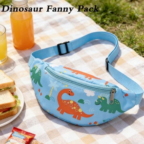 Dinosaur Bag,Kids Bumbags,Cartoon Lightweight Sling Bags,Running Bag,Children's Chest Bags,Dinosaur Fanny Pack Fabric Nylon Money Belt,for Toddler Girls Boys Running Hiking Travel Sports(Light Blue) — view 2