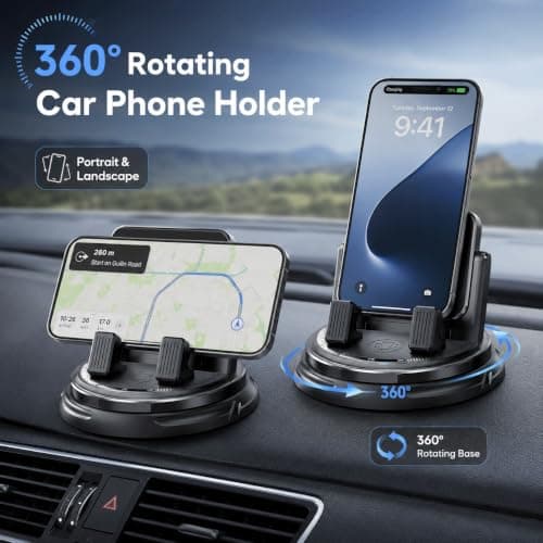 DVDVBOOM Car Phone Holder 360° Rotating, Universal Dashboard Mobile Phone Holder for Cars, Car Phone Mount with Hidden Parking Plate, Car Interior Accessories for 4-7 inch Phones — view 3