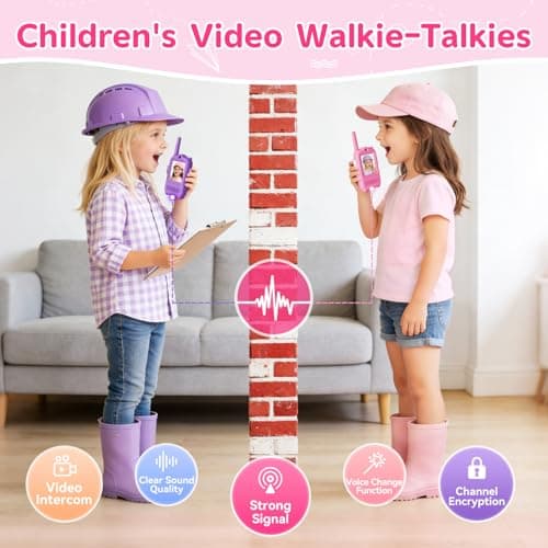 Kids Video Walkie Talkies, 2 Pack Long Range Rechargeable Walkie-Talkie for Kids Toys for Girls for Indoor, Camping, Travel, Christmas Birthday Gifts for Boys Girls Age 3 4 5 6 7 8 (Pink&Purple) — view 6