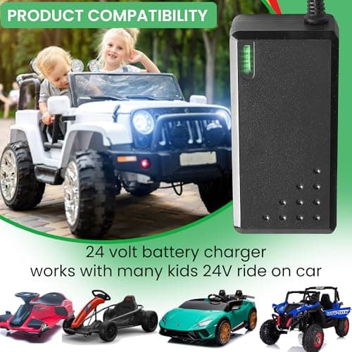 24V Charger for Kids Electric Ride-On Cars – 1.45m Cable, Green Light Indicator, Battery Charger for Jeep, Scooter, Quad Bike, Toys, and More — view 3