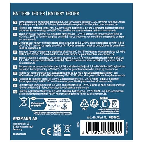 ANSMANN 4000001 Analogue Battery Tester [Pack Of 1] Pocket-Sized Battery Health Check for AA, AAA, C, D, 9V Blocks and Coin Cells - Clear Display of Good, Low or Replace Battery Health — view 2
