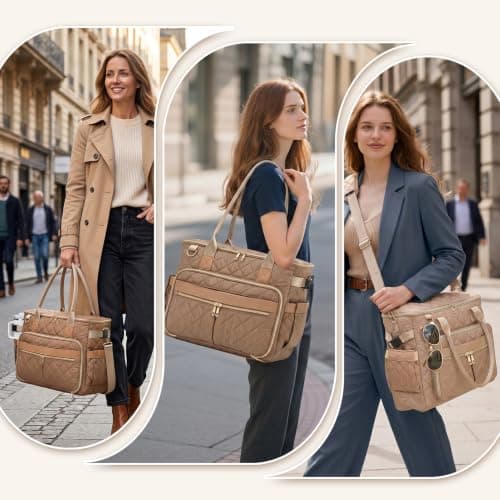 XIAPIA Laptop Tote Bag for Women 15.6 Inch, Quilted Work Bag,Khaki — view 6