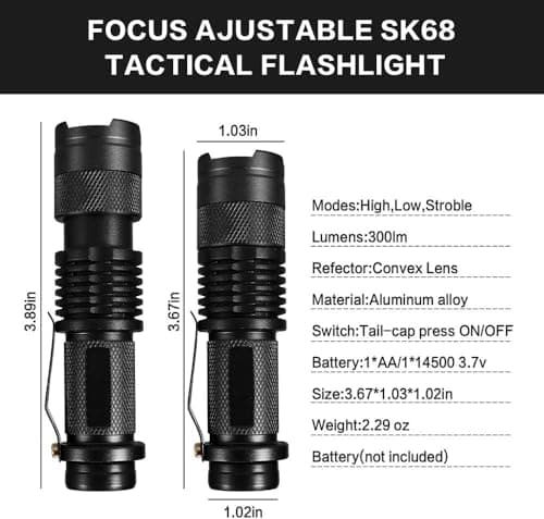 Blue Light LED Flashlight 1 Pack, Zoomable, Water Resistant, 3 Light Modes, Adjustable Focus Light for Camping, Hunting, Hiking, Night Vision, Night Fishing, Astronomy and Emergency (Black Shell) — view 2