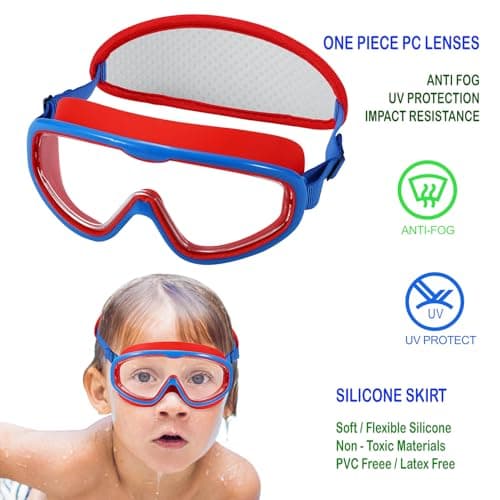 RUIGAO Kids Swim Goggles Age 4-12, Toddler Goggles No Tangle, Child Swimming Mask/Bungee Strap/Soft Band (1PK Toddler Mask - Spider) — view 5