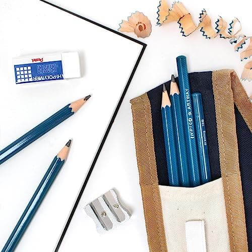 Artway Indigo Pencil Wallet Set - inc. 6 graded graphite pencils (HB-10B), pencil wallet, Pentel eraser and metal sharpener — view 2