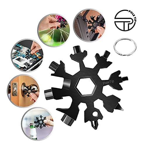 Pole Tip 18 in 1 Snowflake Multi Tool, Stocking Fillers for Men,Survival Kits, Camping Accessories, Christmas Gift for Men Who Have Everything, Pocket Tool Set, Birthday Gifts for him(Black) — view 4