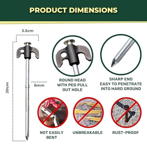 Green Haven Tent Pegs 20 Pack | Galvanised Metal Heavy Duty Ground Stakes — view 2