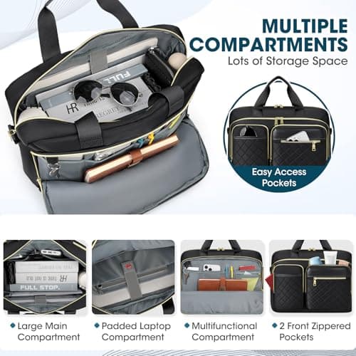 RAINSMORE Laptop Bag for Women 17.3 inch Laptop Briefcase Large Laptop Case Work Computer Bag Messenger Bag for Women Business Office Travel College Black — view 3