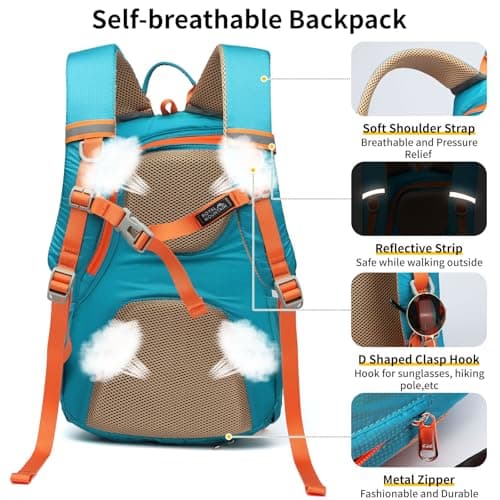 Lightweight Hiking Backpack, 30L Women/Men Waterproof Travel Rucksack Bag with Rain Cover, Outdoor Small Foldable Daypack for Student, Fit for 15.6 inch Laptop(Lake Blue, 30L) — view 4