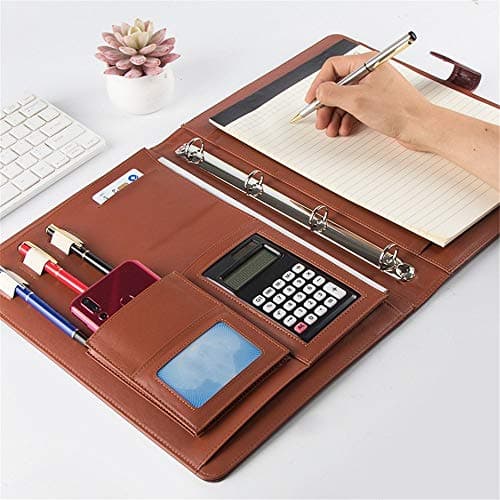 WDSOPK Conference Folder PU Business Case Leather Business Group Briefcase Folder Calculator and Writing Pad Business Document Bag (Maroon 334x245mm) — view 2