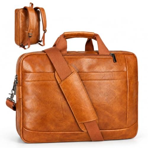 Stuery Faux Leather Messenger Bag for Men: 17.3 Inch Laptop Bag Briefcasen Convertible Backpack 3 in 1 Computer Handbags Work Bag Shoulder Crossbody Bags Office, Vintage Brown