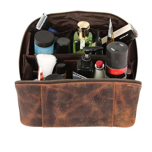 Luxury Leather Men’s Toiletry Travel Bag – Handmade Dopp Kit with Waterproof Interior, Spacious Storage & Carry Handle – Shaving Kit Bag for Men & Women — view 5