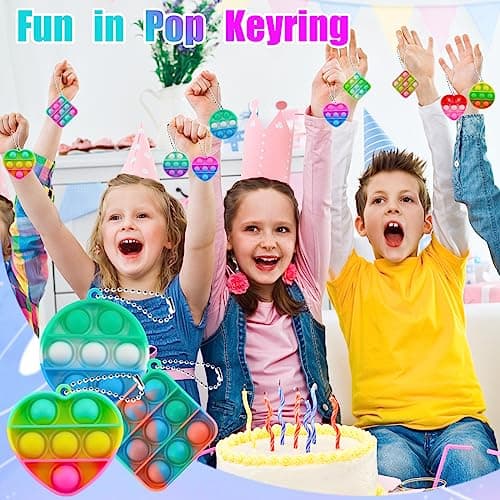 TOANWOD 30PCS Party Bag Fillers for Kids: Party Favours Pop Bubbles Fidget Toys - Mini Pop Poppet Keyring Pinata Fillers - Multipack Birthday Class Gifts for Girls Boys — view 6