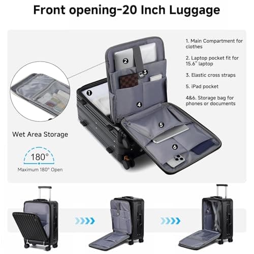Sea choice Front Opening Luggage Suitcase Laptop Compartment PC Hard Shell Suitcase Top Opening Luggage Suitcase with USB Port Cupholder TSA Lock 4 Wheels — view 2
