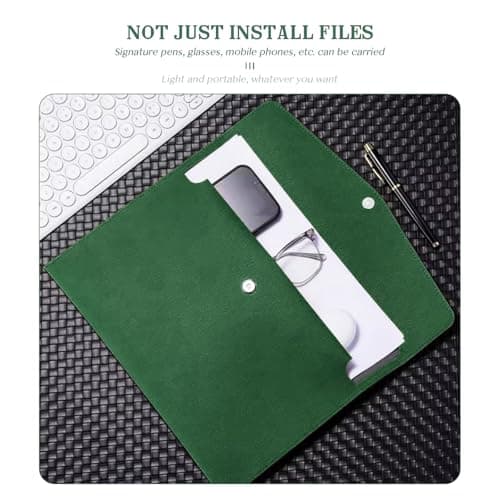 Skyzone A4 Document Folder Wallet, PU Leather Travel Document Holder Organizer, Waterproof File Folder with Snap Closure, Multifunctional File Envelope Portfolio Storage Case (Green) — view 5