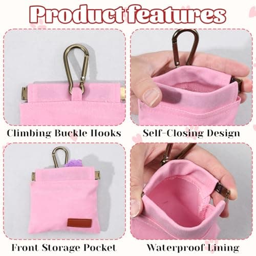 2 Pcs Dog Treat Pouch Hand Free Pet Training Pouch Canvas Training Bag with Carabiner Portable Pet Dog Walking BagSelf-Closing Pets Feed Snack Reward Behavior Aids for Puppy Travel Outdoor Pink Black — view 4