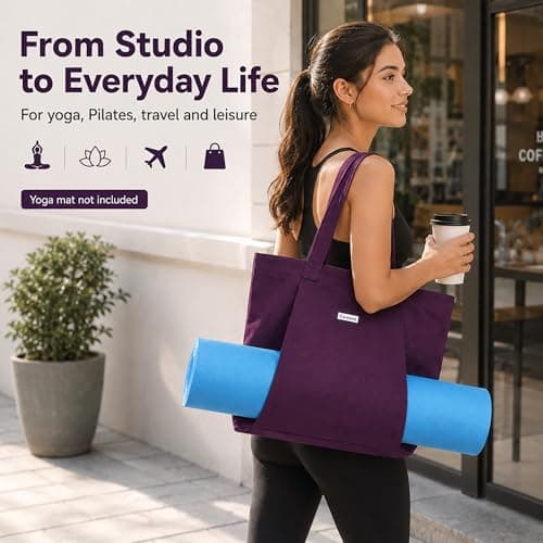 Cwokarb Yoga Bag for Women, Cotton Canvas Yoga Mat Tote with Wet Pocket — view 2