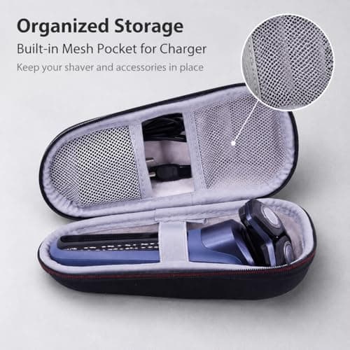 CBMZHF 1 piece, electric shaver storage box, portable charger, with mesh pocket, black — view 3