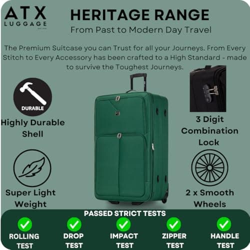 ATX Luggage 55x35x20cm Cabin Suitcase Super Lightweight Small Suitcase Approved for 100+ Airlines Including EasyJet, Ryanair, British Airways & Virgin Atlantic (Green, 48 Liter) — view 2