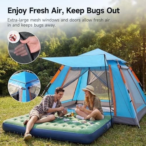 Warmiehomy Pop Up Tent 2-3 Person, Camping Tent with Porch, Blue — view 4