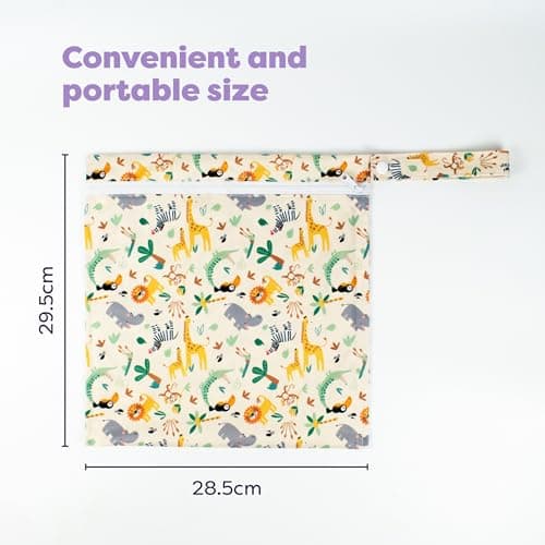 Bambino Mio Waterproof Wet, Dry Bag for Cloth Nappies, (Safari Squad) Swimwear & Essentials – Holds 3 Nappies | 29.5cm x 28.5cm, Baby & Toddler — view 6