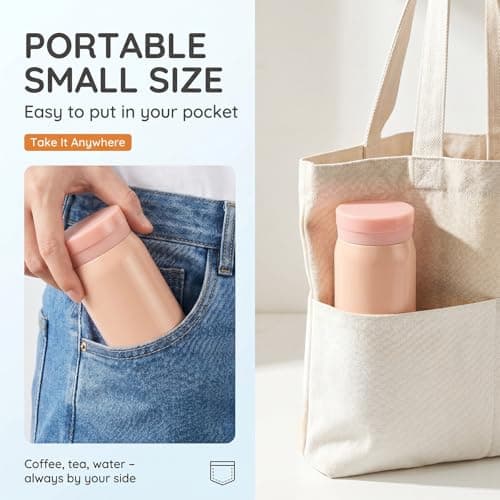 200ml Small Water Bottle, Stainless Steel Small Flask for Hot & Cold Drinks, Vacuum Insulated Portable Travel Coffee Cup Mini Pocket Flask for Home, Office, Gym, Travel, Adult and Kid(Pink) — view 3