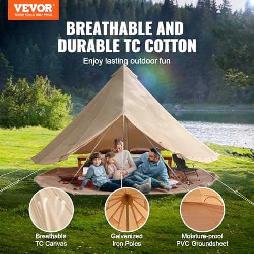 VEVOR Canvas Bell Tent, 4 Seasons 3 m/9.8ft Yurt, Canvas for Camping with Stove Jack,Family Camping Outdoor Hunting Party — view 2