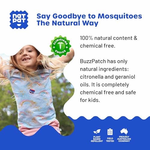 NATPAT Buzz Patch Mosquito Patch Stickers for Kids - The Original All Natural Citronella Essential Oil Insect Patch, Plant Based Ingredients, Non-Toxic, DEET Free, for Toddlers, Kids - 48 Count — view 3