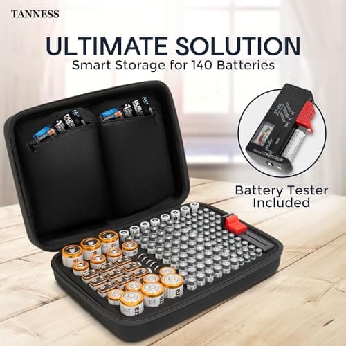 Tanness 140 Battery Organizer Storage Case with Tester - Large Capacity Shockproof Holder Bag for AA, AAA, 9V, C & D Sizes - Portable Travel Organizer (Batteries Not Included) — view 2