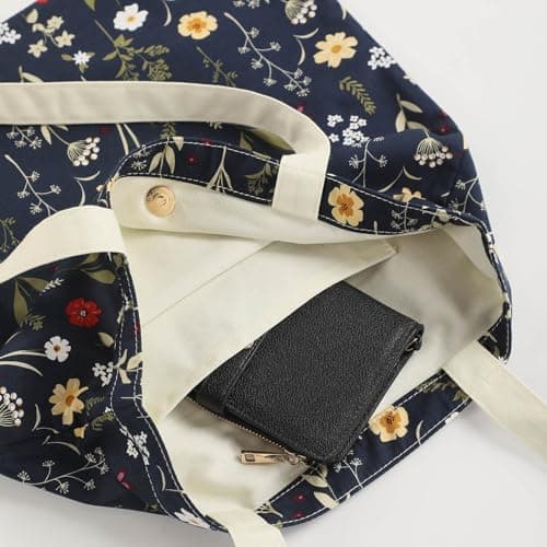 SEPWIK Canvas Tote Bag for Women, Reusable Cloth Cotton Bags for School Shopping Beach Grocery Shopper Handbags Scandihome Series - Navy Blue — view 4