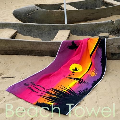 GEEZY Microfibre Beach Towel, Birds Sunrise Design - Quick Drying, Lightweight, Sand-Free, Large & Durable, Summer Design - Beach Essentials for Travel, Holiday, Swimming, Sauna, Adults, 70x140cm — view 2