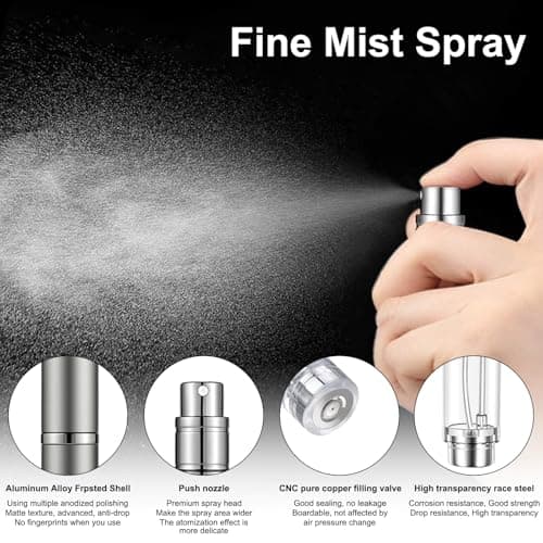 Perfume Atomiser, Refillable & Portable Travel Size Perfume Bottles, Leaking Proof, Bottom Pump without Funnel, Nano Mist, Dispensers, Leak Proof Cologne Dispenser for Women and Men,5ml (silvery) — view 4
