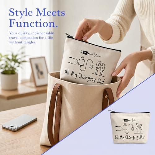 Travel Essentials Cable Bag, Funny Charging Cord Organizer Pouch for Women Men, Waterproof Tech Accessories Storage, Holiday Gifts Gadget Bag for USB Leads Power Bank — view 5