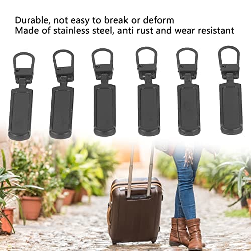 6Pcs Detachable Zipper Pull Tabs for Jacket Boots Jeans Suitcase (Black) — view 4