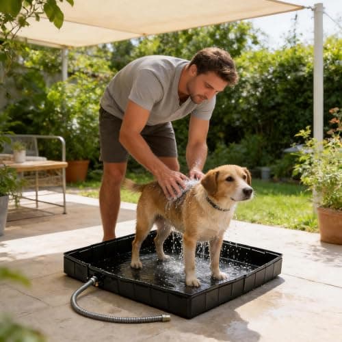 Foldable Shower Tray, 80x80x12cm PVC Portable Shower Base with Drain Hose and Connector, Camping Shower Pan for Outdoor Tent, Indoor Pet Bathing — view 6