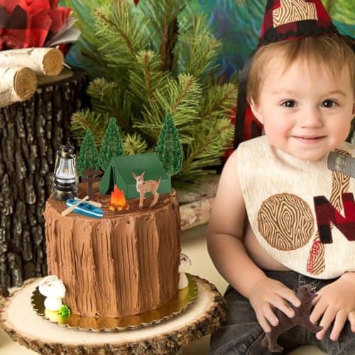 12 Pcs Camping Cake Decorations Set with Mini Tent, Campfire, Tree, Camp Sign, Safari Animals Camping Cake Toppers for Kids Adults Forest Themed Birthday Party Supplies (Farm) — view 2
