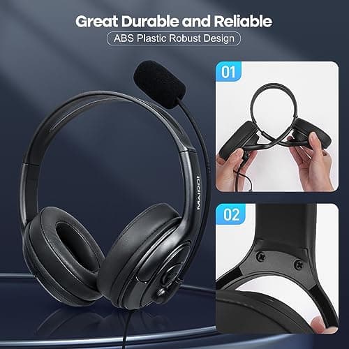 MAIRDI USB Headset with Microphone for PC, Wired Computer Headset with Mic for Office Call Center Teams Conference, Stereo PC Headphone w/Mic Mute for Voice Recognition Speech Dictation — view 6