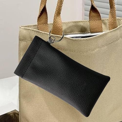 YWMJZEU Sunglasses Pouch Eyeglasses Case Glasses Bag Storage Organizer Faux Leather Water Resistant Compression Resistant with Lanyard Suitable for Commute Ba, black — view 4