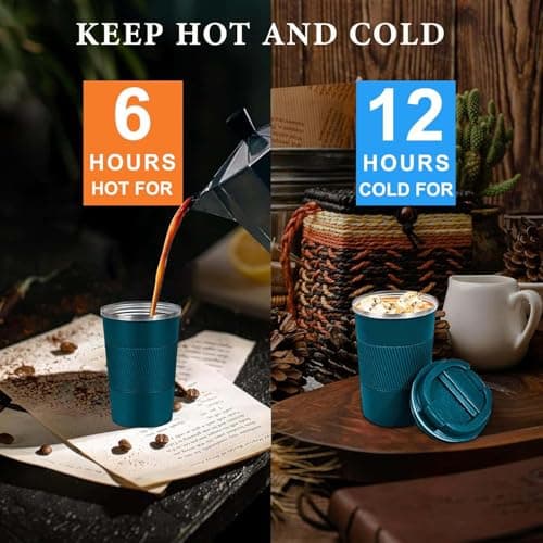 AidShunn Travel Mugs, 380ml Insulated Coffee Cup with Leakproof Lid - Reusable Double Walled Coffee Mug, Stainless Steel Thermal Cup for Hot Cold Drinks, Water and Tea (Blue) — view 5