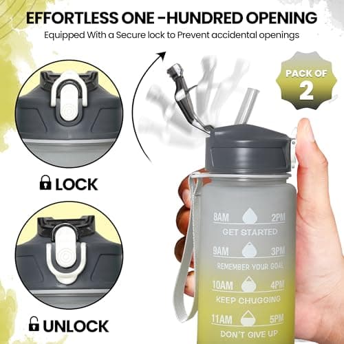 Pack of 2 Water Bottle with Straw 750ml – Leakproof BPA Free Sports Water Bottle for Gym, School & Travel – Motivational Drinking Bottle with Time Markings for Kids & Adults (Black-Yellow/Grey, 750ml) — view 4