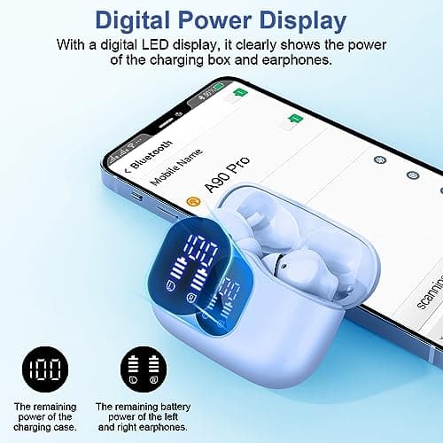 Wireless Earbuds, Bluetooth 5.4 Headphones In Ear with 4 ENC Noise Cancelling Mic, Bluetooth Earbuds Mini Deep Bass Stereo Sound, 36H Playtime LED Display Wireless Earphones IP7 Waterproof, Purple — view 6